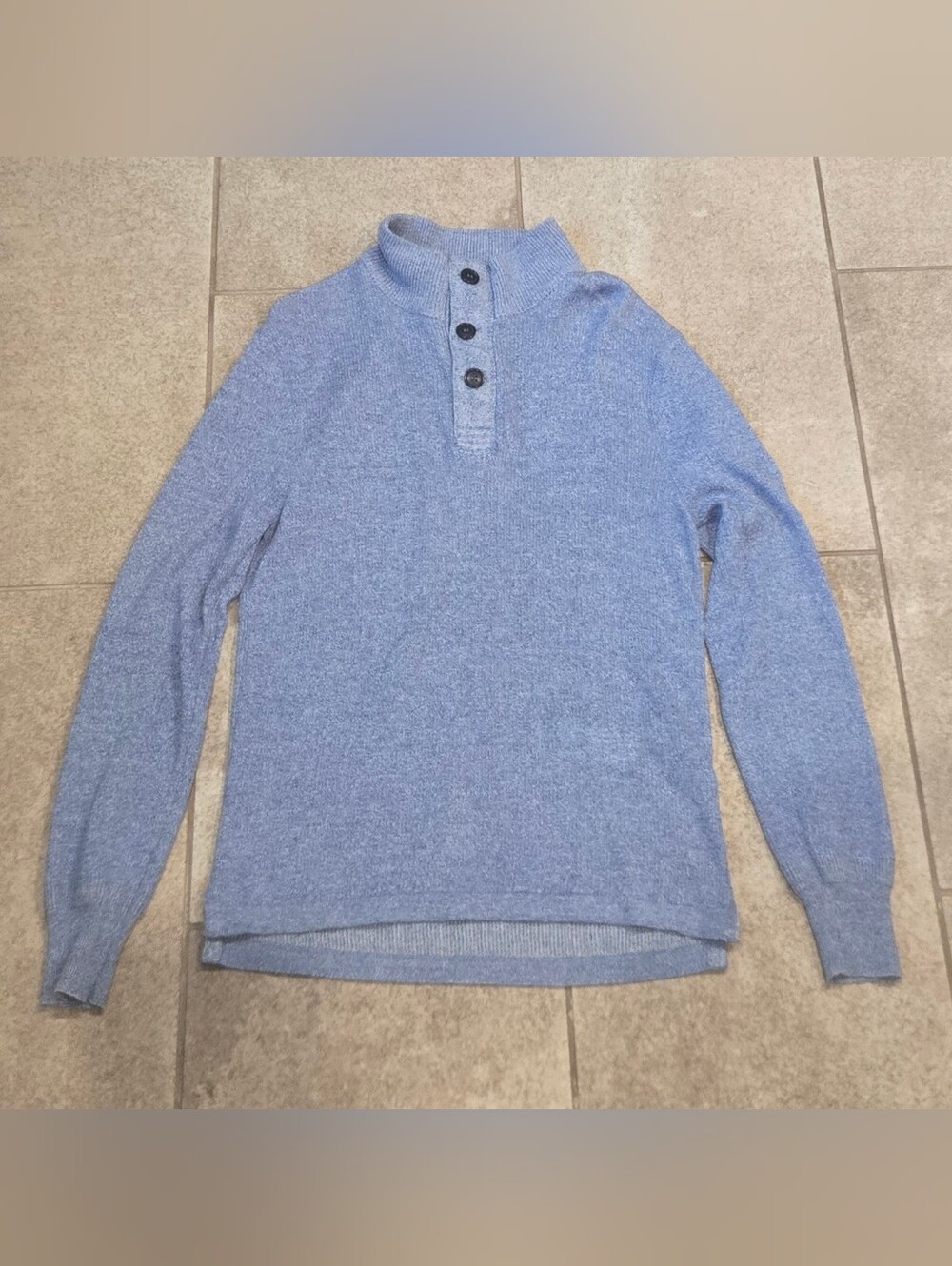 Relwen Mens Textured Knit Mock Neck Henley Sweater Blue Pullover Size Medium M